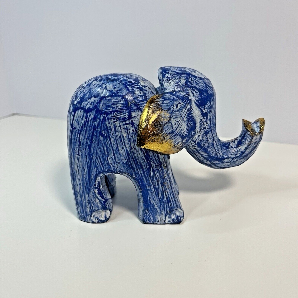 Stoneage Arts Colorful Elephant Albesia Wood Statue 4" H‎ x 5.5" L x 3.5" W